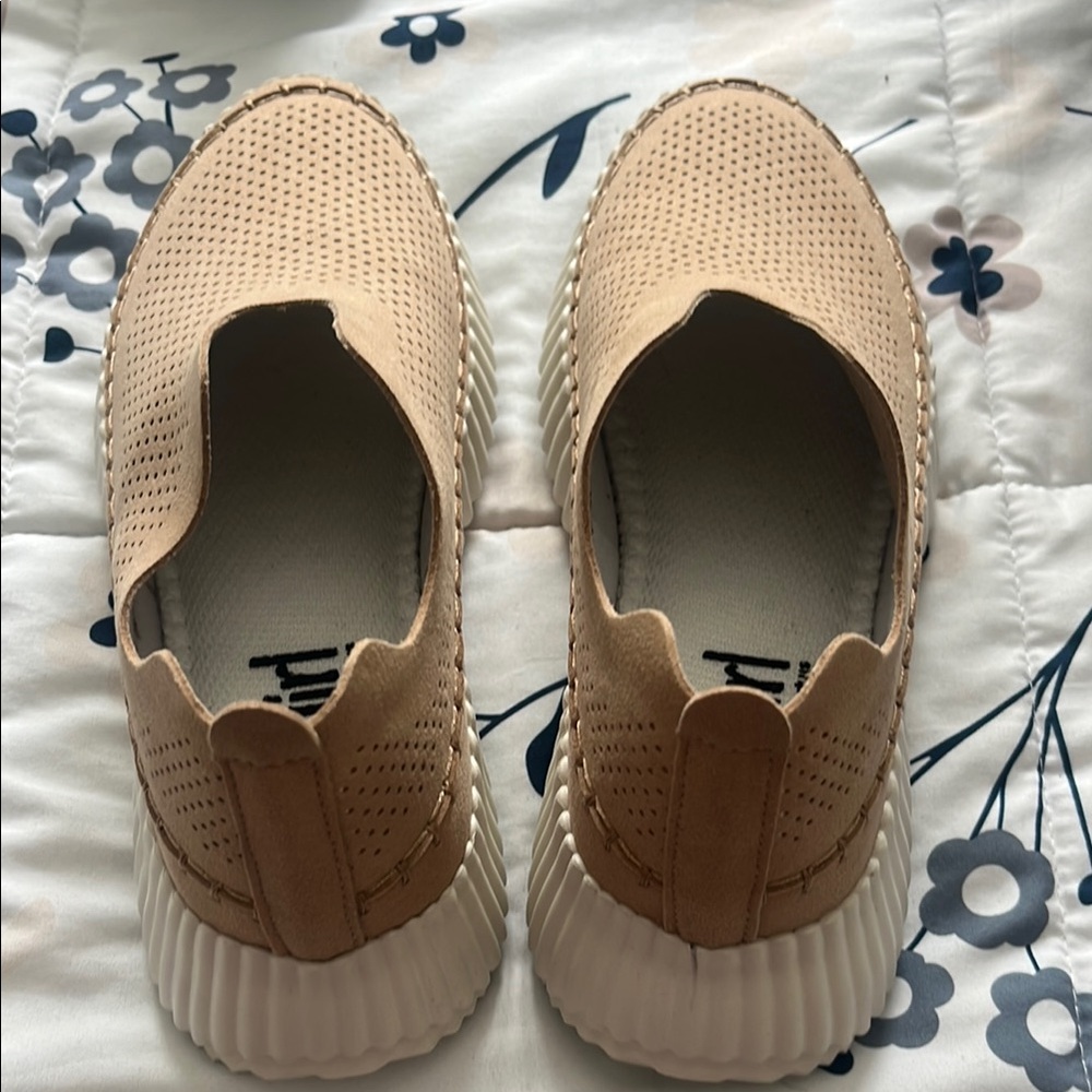 Tan Slip-On Sneakers with White Soles